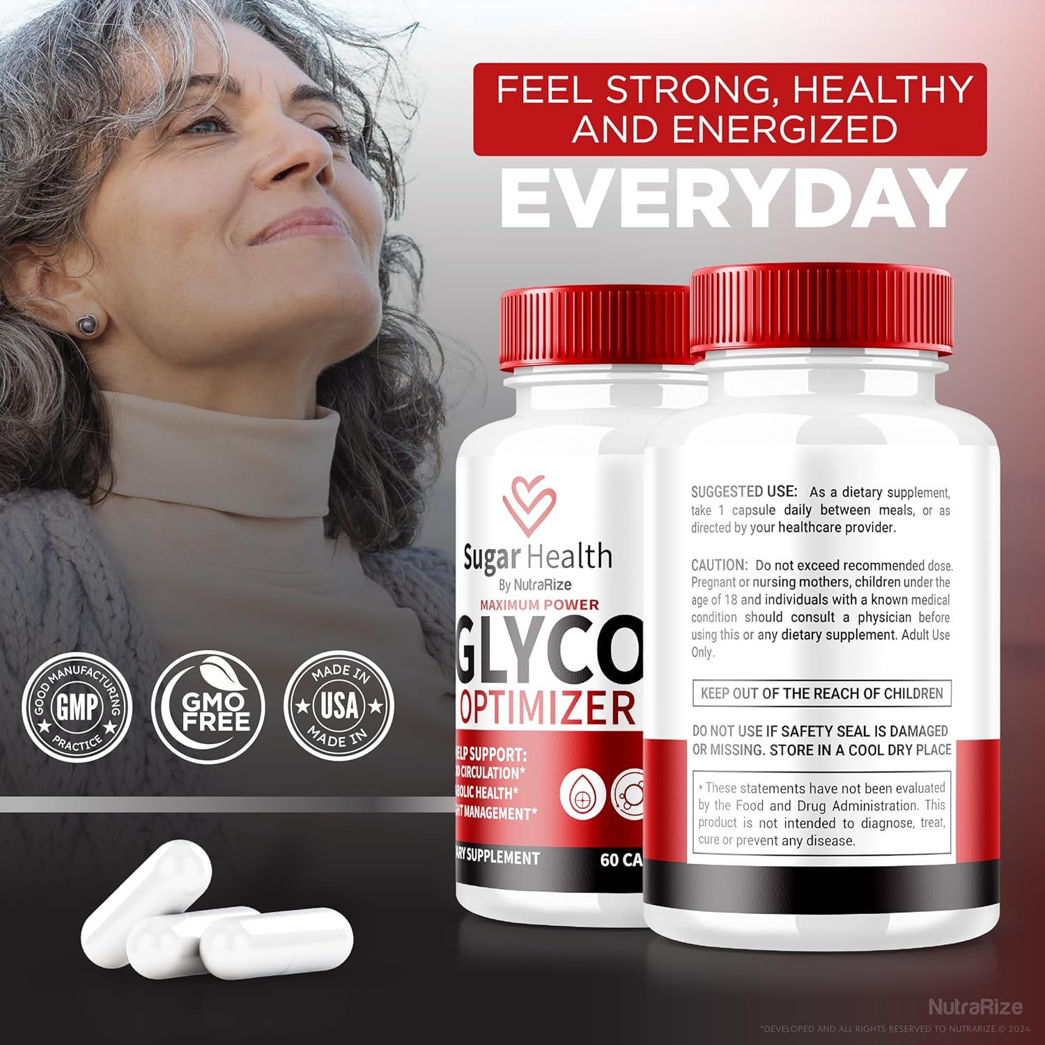3 Pack NutraRize Sugar Health Glyco Optimizer Capsules - Premium Blood Formula for Healthy Levels - All Natural Supplement for Overall Wellness - Official SugarHealth Reviews - 180 Capsules