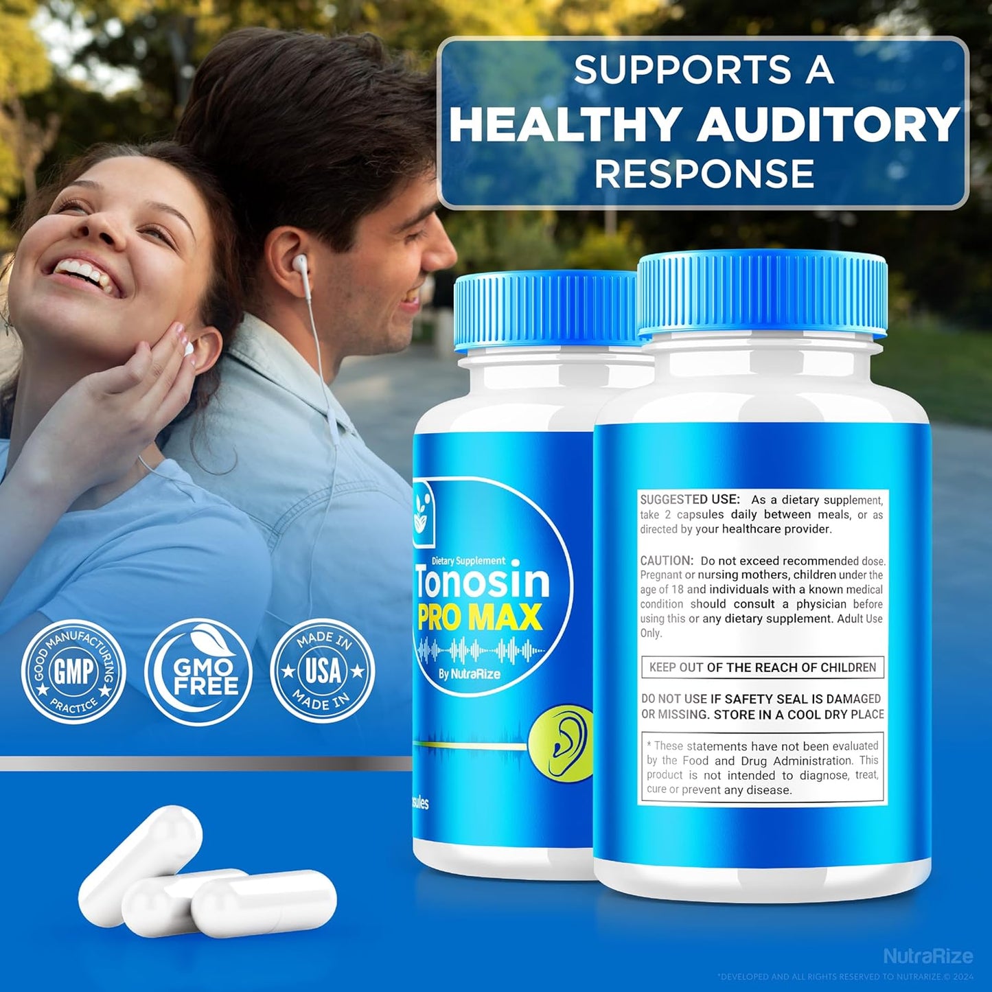 3 Pack NutraRize Tonosin Pro Max Capsules - Official All-Natural Supplement for Inner Ear Health - Premium Hearing Support - TonosinProMax Reviews - 180 Capsules