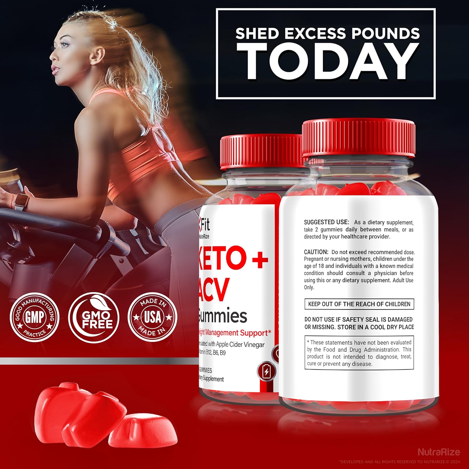 3 Pack NutraRize Xfit Keto ACV Gummies - Official Slimming Formula Formula with 1000MG All Natural Apple Cider Vinegar - Xfit ACV Keto Gomitas for Health and Fitness - 180 Gummies