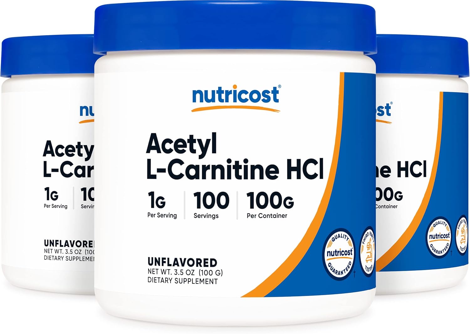3 Pack Nutricost Acetyl L-Carnitine (ALCAR) Powder - 1000mg Per Serving - 100 Servings Each - Pure & Non-GMO - Gluten Free - 100g