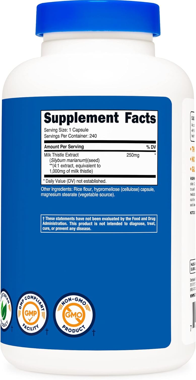 3 Pack Nutricost Milk Thistle 1,000mg Equivalent Capsules - 240 Count, 4:1 Extract - Vegan, Non-GMO, Gluten-Free