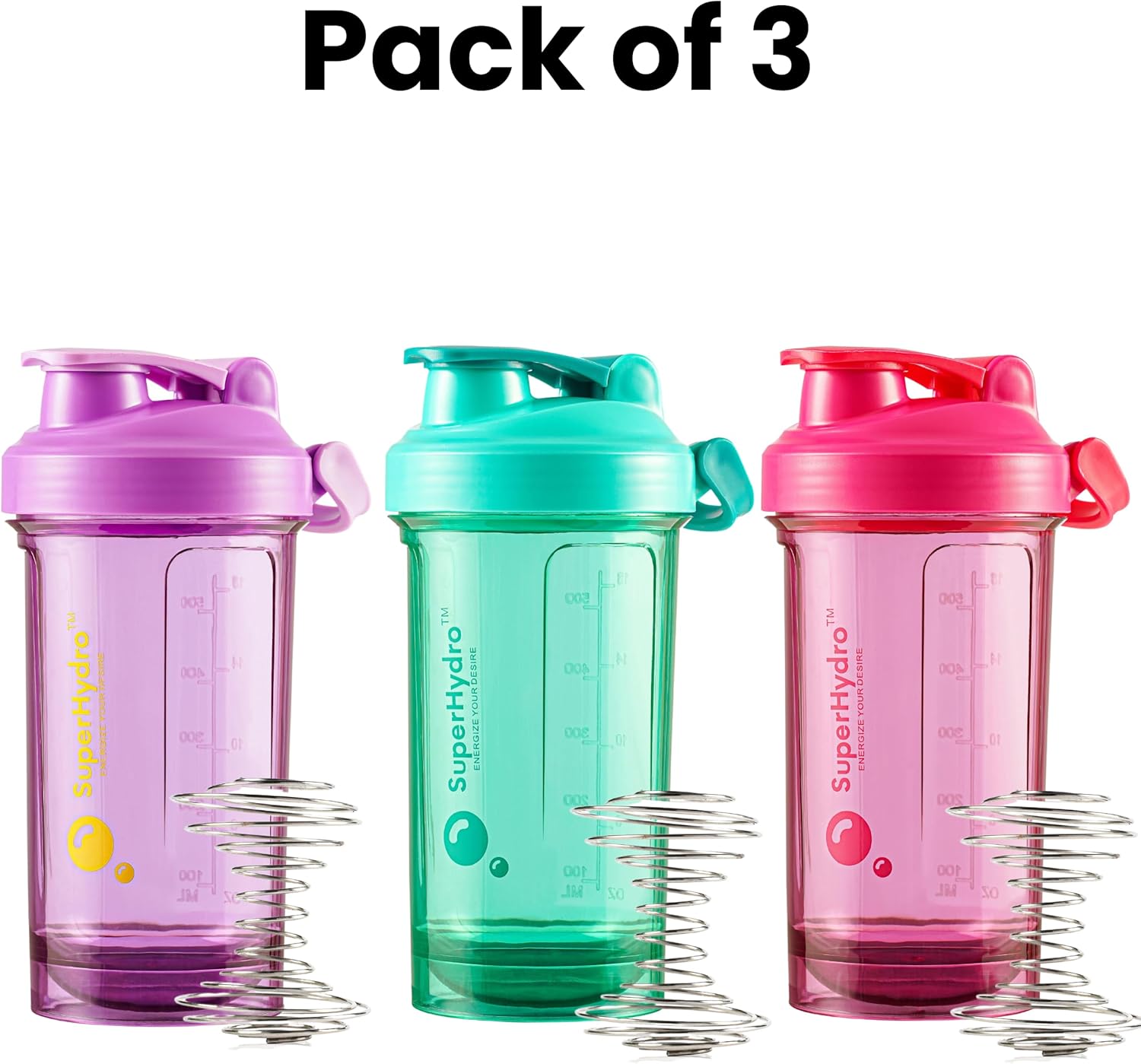 3 Pack of 24oz BPA-Free Protein Shaker Bottles - Leak Proof, Durable, Eco-Tritan, Ideal for Travel & Fitness - Men & Women - Lemon Lavender, Rosy Bloom, Frosted Mint