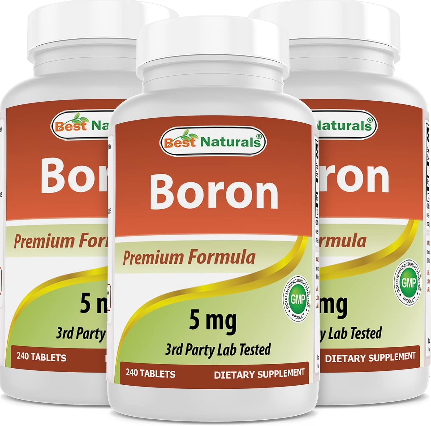 3-Pack of Best Naturals Boron Supplements - 5 mg, 240 Tablets per Bottle