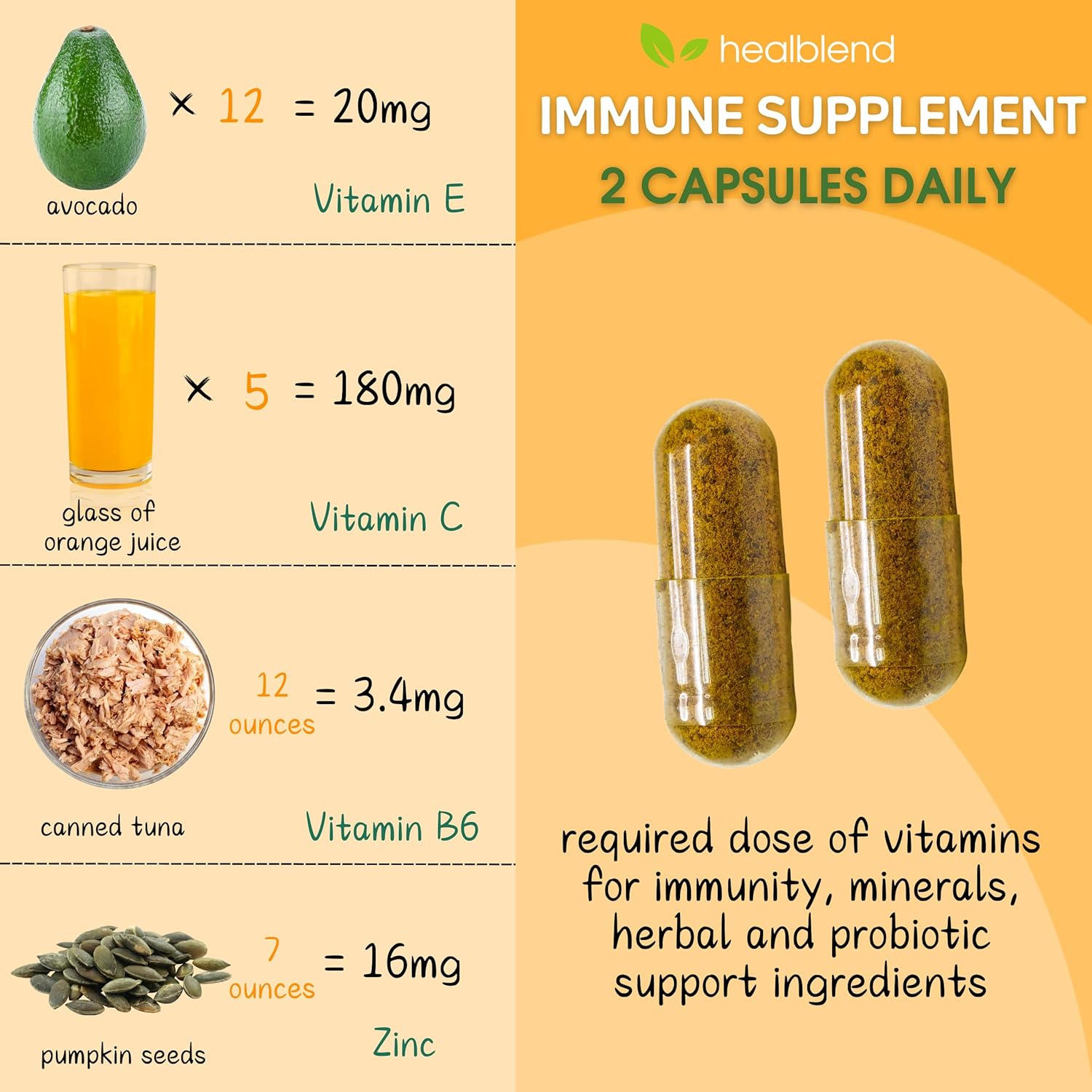 3 Pack of Healblend Immune Support Supplement with Elderberry, Zinc, Echinacea, Turmeric, and Probiotics for Adults