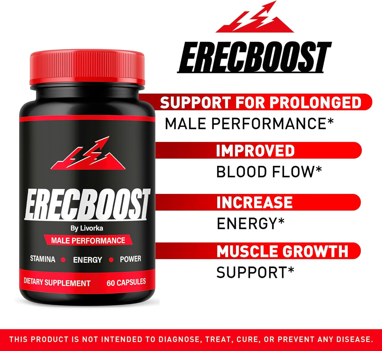 3 Pack of LIVORKA Erecboost Capsules - Natural Advanced Formula with 180 Capsules
