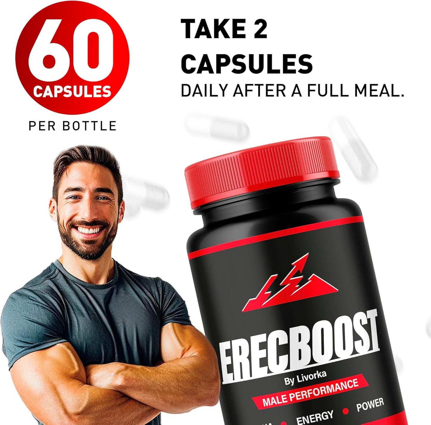 3 Pack of LIVORKA Erecboost Capsules - Natural Advanced Formula with 180 Capsules