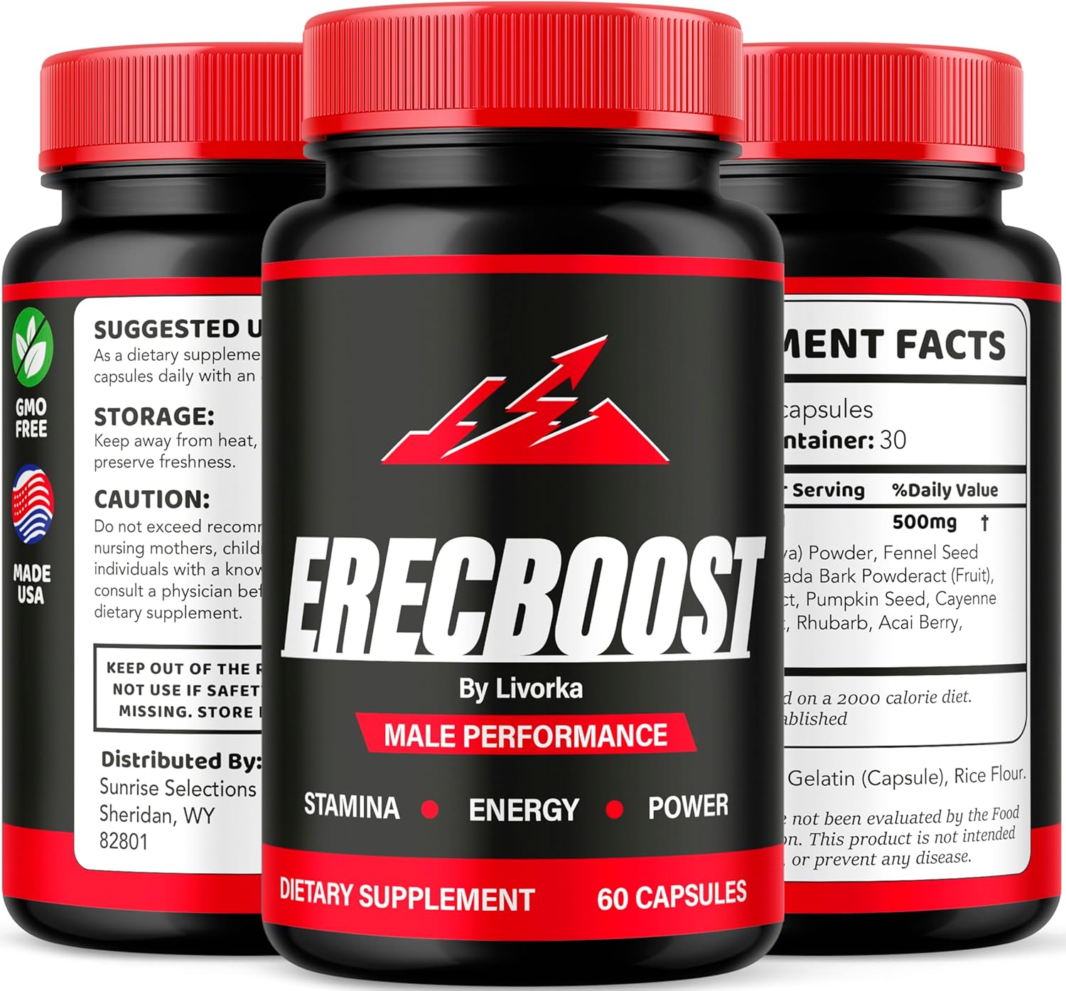 3 Pack of LIVORKA Erecboost Capsules - Natural Advanced Formula with 180 Capsules