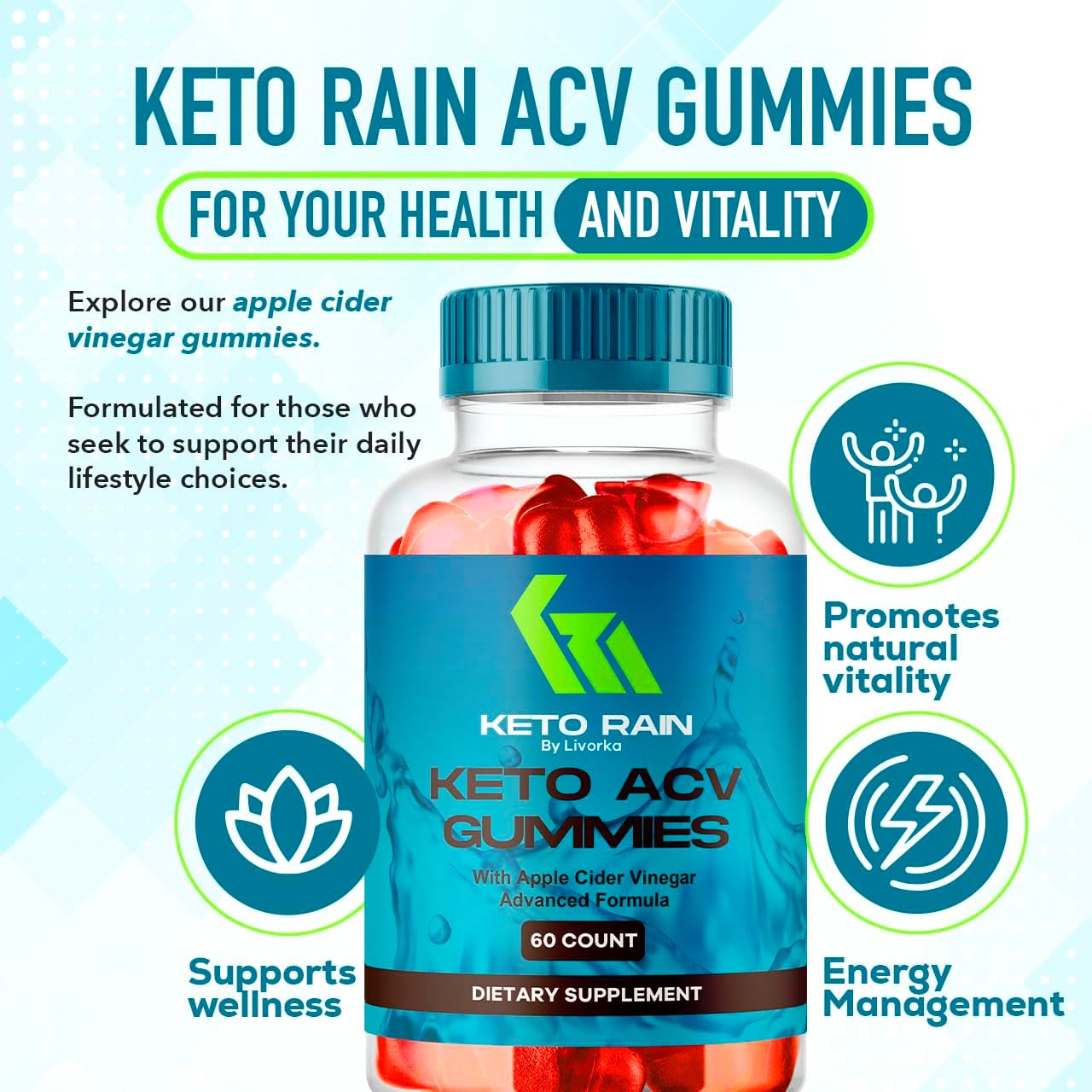 3-Pack of LIVORKA Keto Rain ACV Gummies for Weight Loss - 180 Gummies for 3 Months