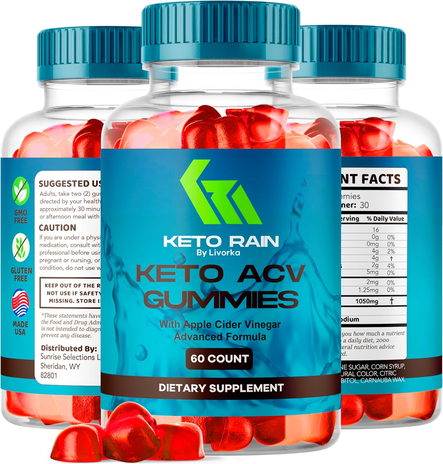 3-Pack of LIVORKA Keto Rain ACV Gummies for Weight Loss - 180 Gummies for 3 Months