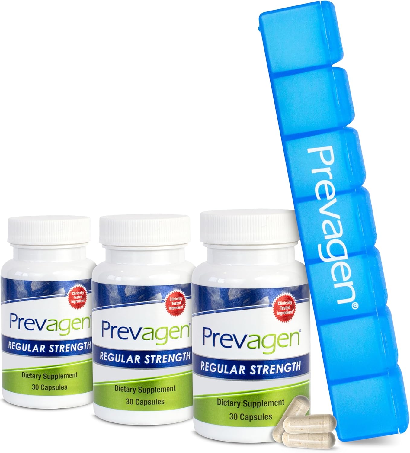 3-Pack of Prevagen Regular Strength 10mg Capsules with Apoaequorin & Vitamin D - Includes 7-Day Pill Minder