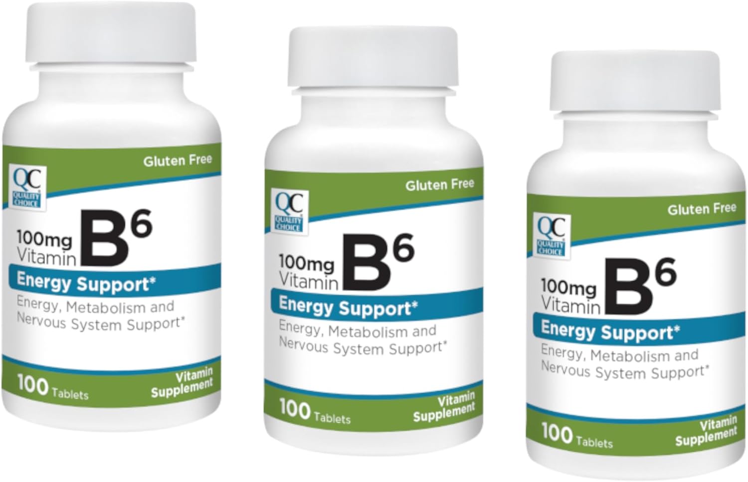 3 Pack of Quality Choice Vitamin B6 100mg Tablets - 100 Count Bottles