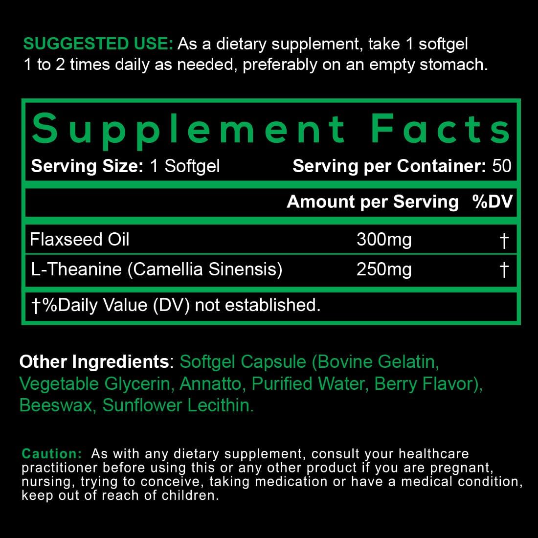 3 Pack of SmarterVitamins L-Theanine 250mg Supplement in Non-GMO Flaxseed Oil - 150 Liquid Softgels