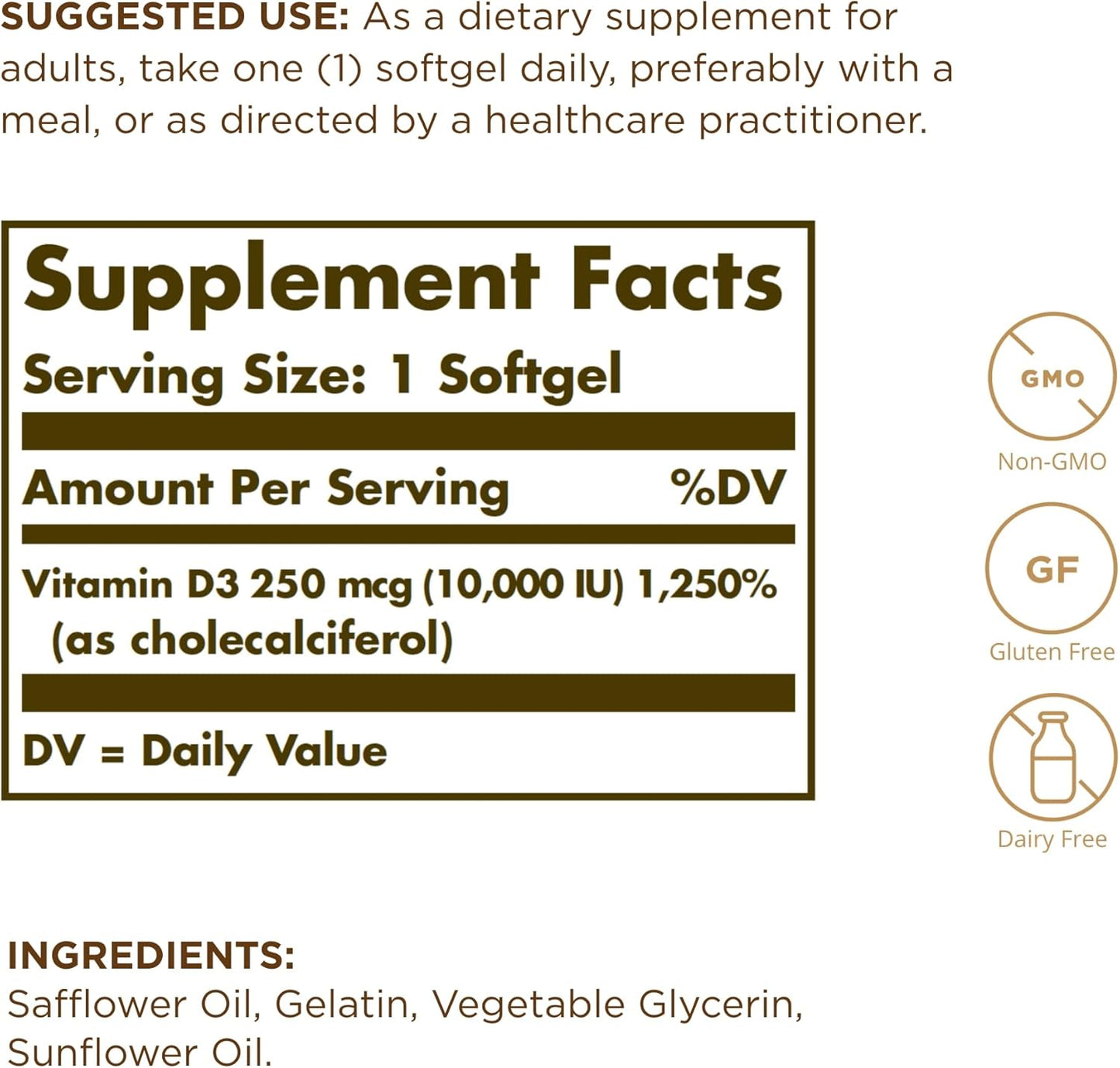 3 Pack of SOLGAR Vitamin D3 Softgels - 250 MCG (10,000 IU) - Supports Bone Health, Immune System - Non-GMO, Gluten Free - 360 Servings