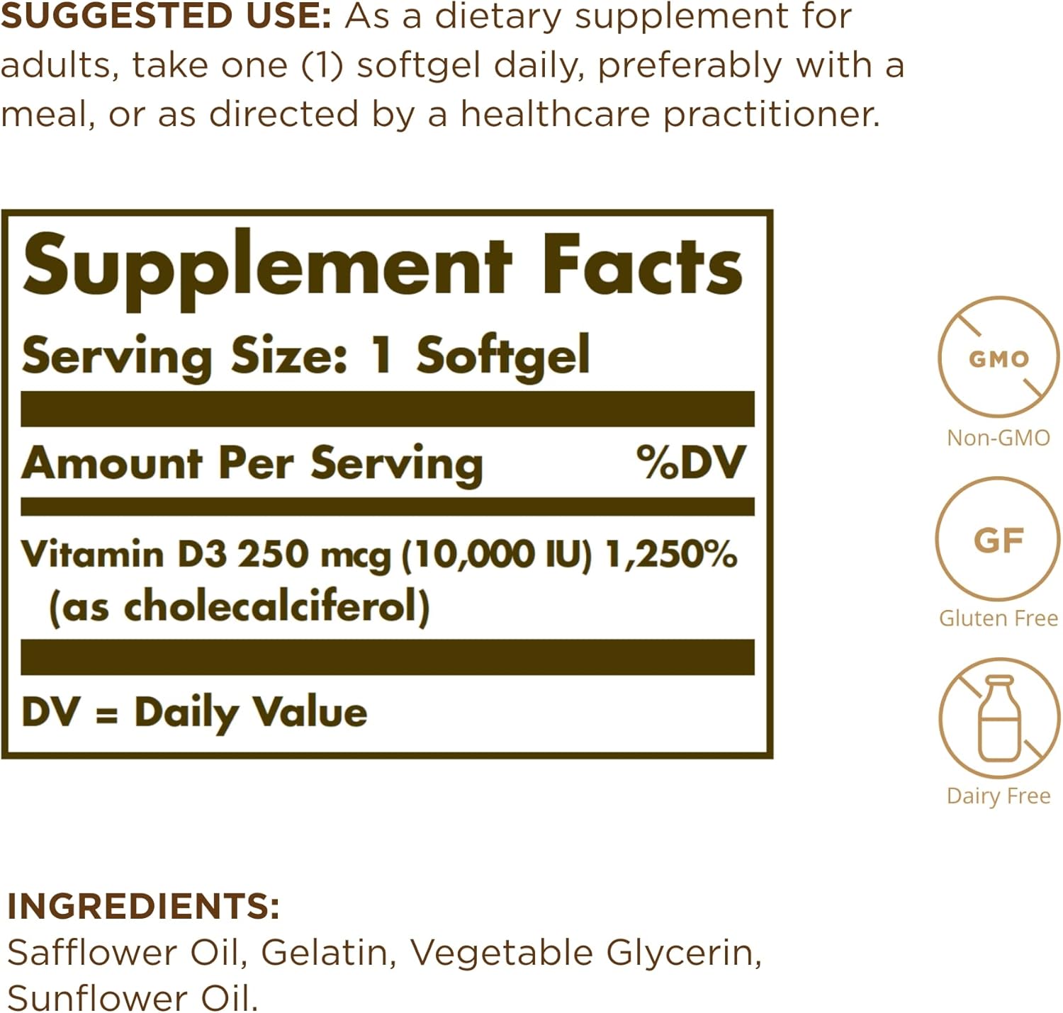 3 Pack of SOLGAR Vitamin D3 Softgels - 250 MCG (10,000 IU) - Supports Bone Health, Immune System - Non-GMO, Gluten Free - 360 Servings