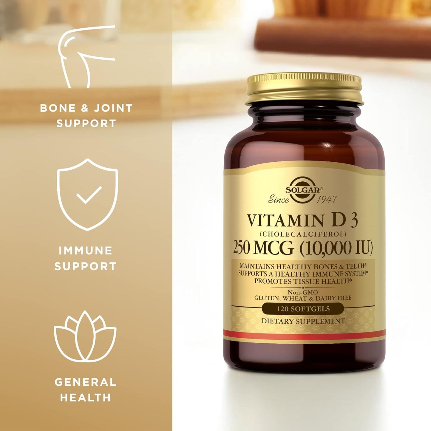 3 Pack of SOLGAR Vitamin D3 Softgels - 250 MCG (10,000 IU) - Supports Bone Health, Immune System - Non-GMO, Gluten Free - 360 Servings