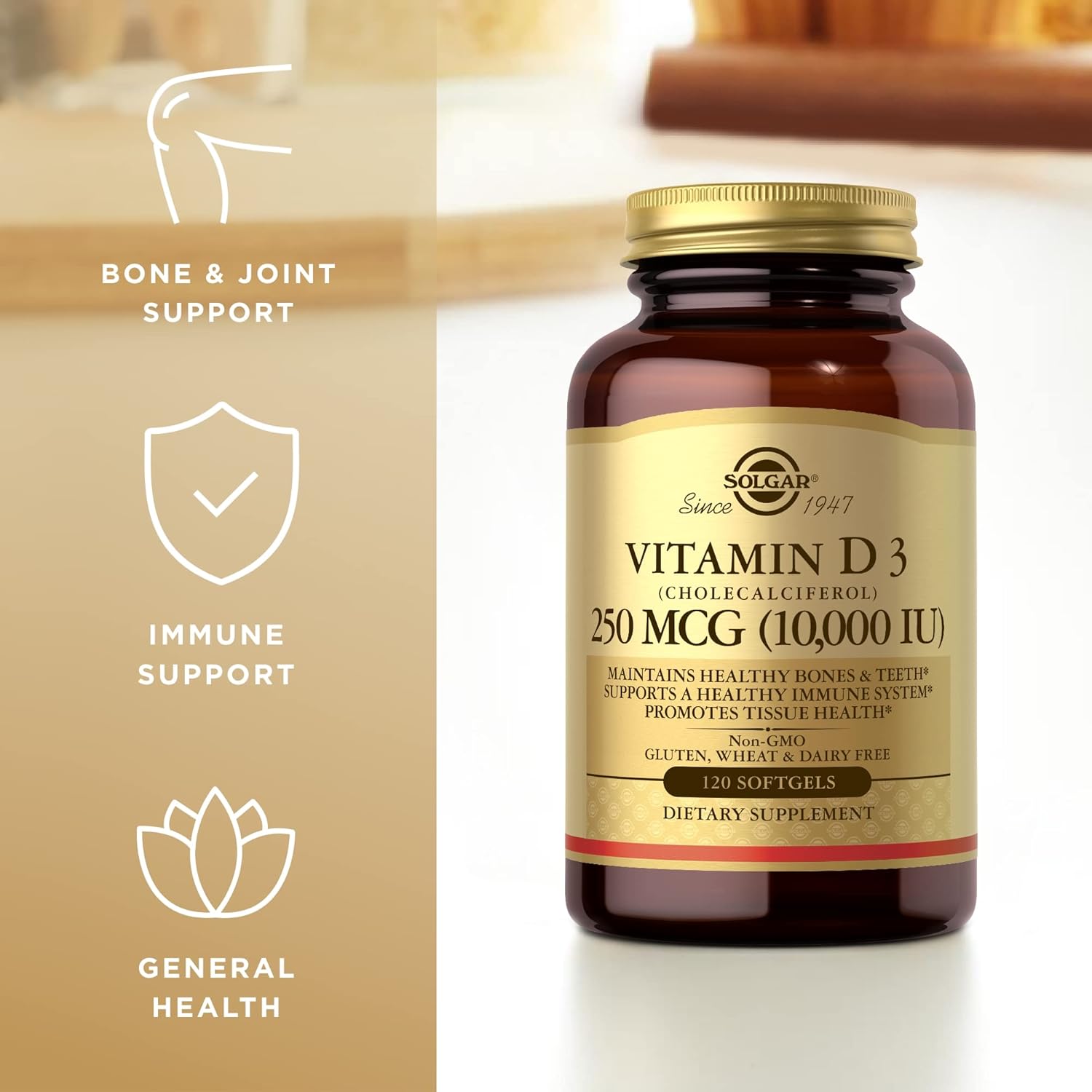 3 Pack of SOLGAR Vitamin D3 Softgels - 250 MCG (10,000 IU) - Supports Bone Health, Immune System - Non-GMO, Gluten Free - 360 Servings
