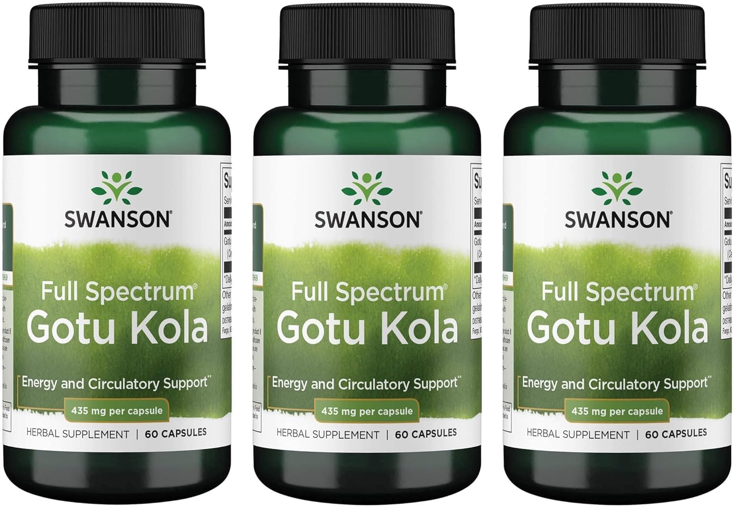 3 Pack of Swanson Gotu Kola 435mg Capsules for Mental Clarity and Memory Support
