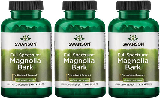 3 Pack of Swanson Magnolia Bark Capsules for Nervous System, Digestive, Respiratory & Stress Support