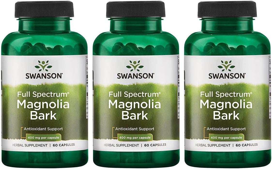 3 Pack of Swanson Magnolia Bark Capsules for Nervous System, Digestive, Respiratory & Stress Support