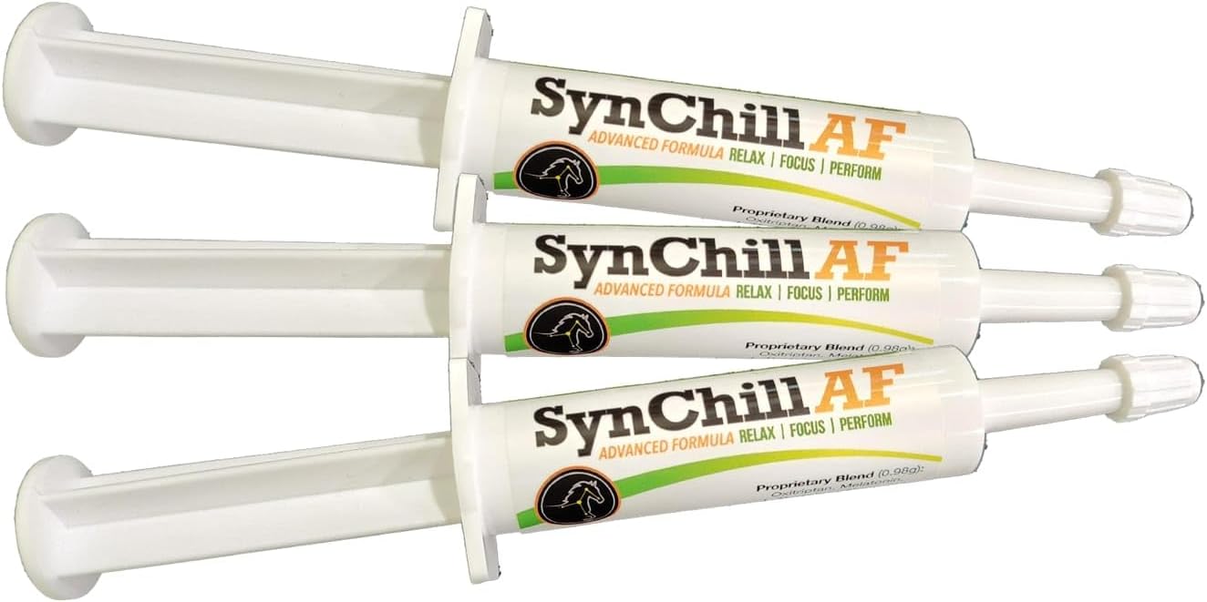 3 Pack of SynNutra Equine SynChill AF Calming Gel - Single Serving for Nervous Horses - Advanced Formula with L-Theanine for Confidence & Disposition Support