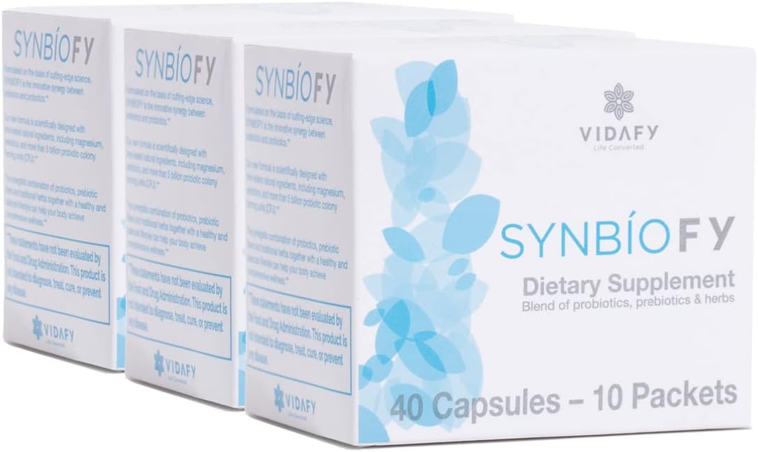 3 Pack of Vidafy Synbiofy Natural Supplements with 120 Capsules - Probiotic Formula for Gut Health and Immune Support