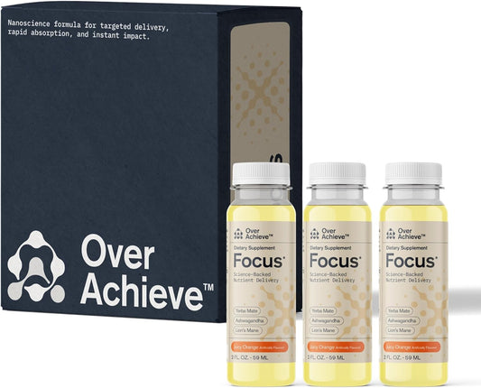 3 Pack Overachieve Focus Drink with Yerba Mate, Ashwagandha, Lions Mane - Orange, 2oz