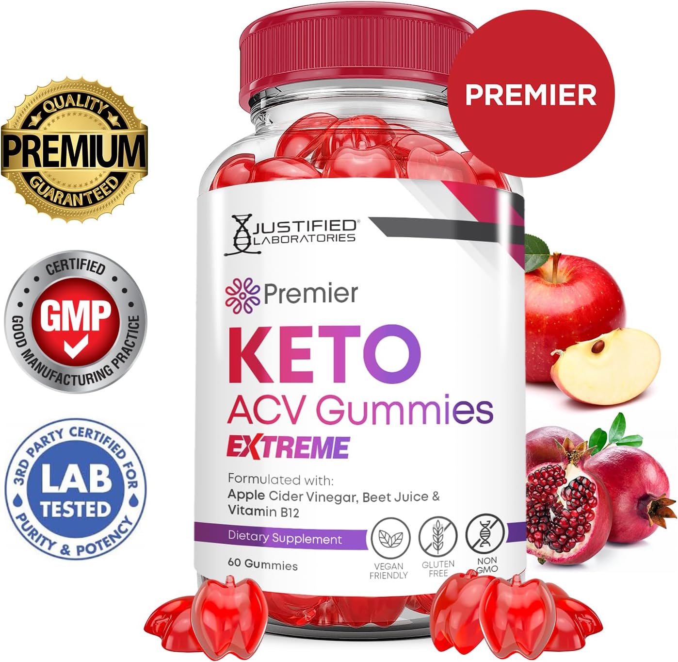 3 Pack Premier Keto ACV Gummies for Advanced Weight Loss - 2000MG Extreme Formula with Apple Cider Vinegar, Pomegranate, Beet Juice Powder, B12 - Vegan & Non GMO - 180 Gummies