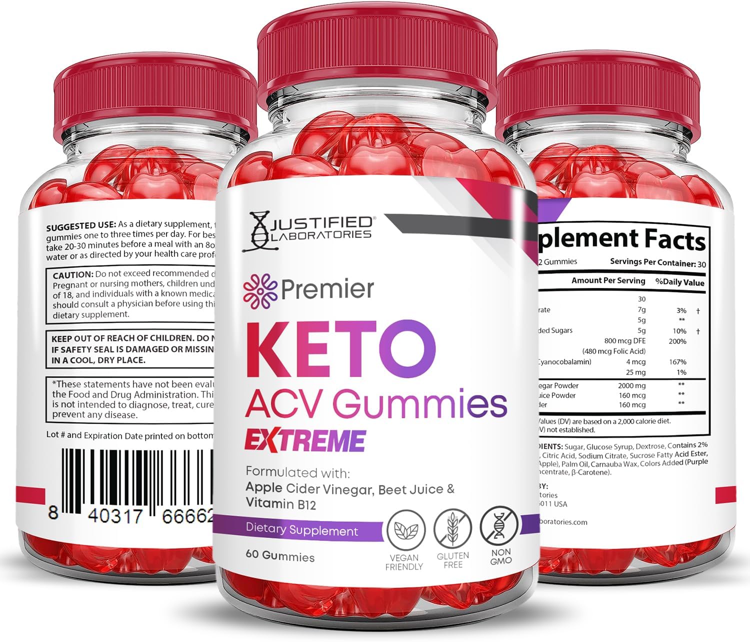 3 Pack Premier Keto ACV Gummies for Advanced Weight Loss - 2000MG Extreme Formula with Apple Cider Vinegar, Pomegranate, Beet Juice Powder, B12 - Vegan & Non GMO - 180 Gummies