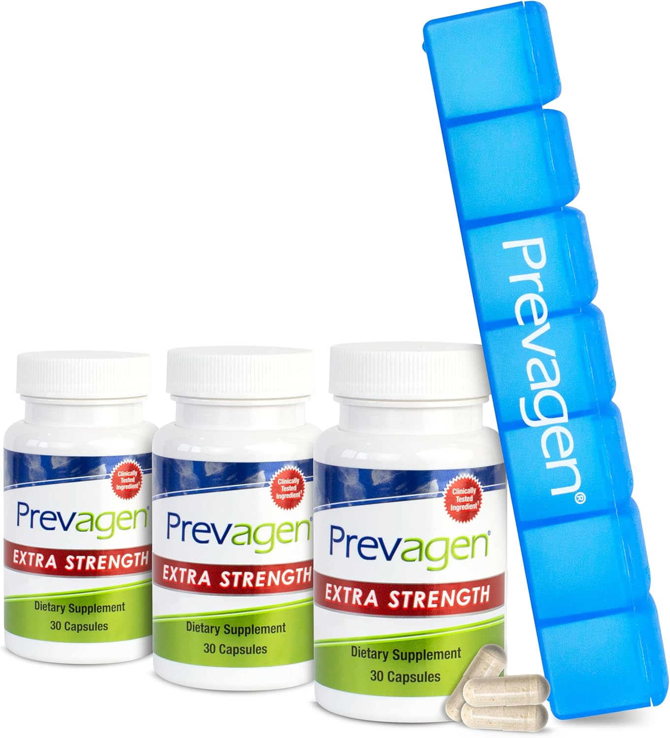 3-Pack Prevagen Extra Strength Capsules with Apoaequorin, Vitamin D, and Pill Organizer