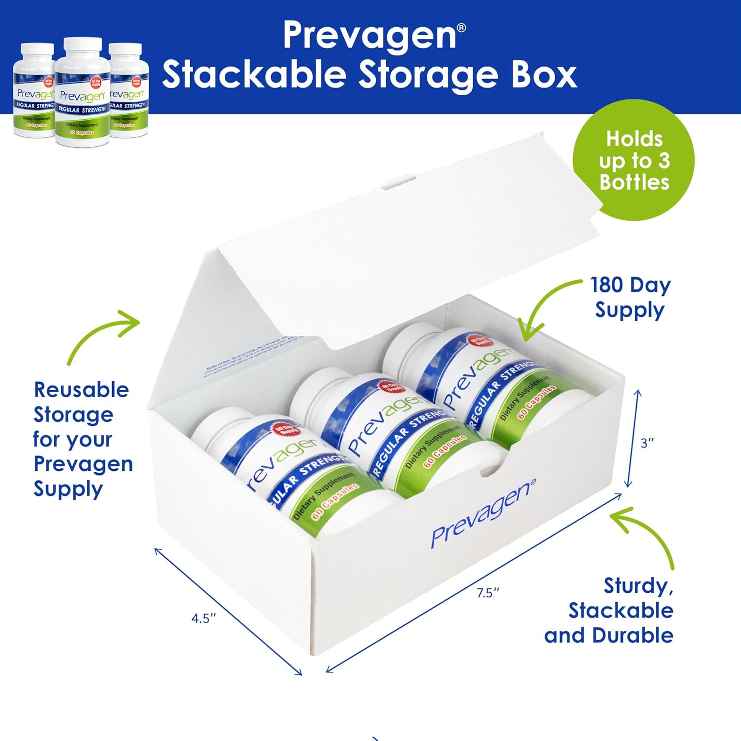 3 Pack Prevagen Regular Strength 10mg Capsules with Apoaequorin & Vitamin D + Storage Box