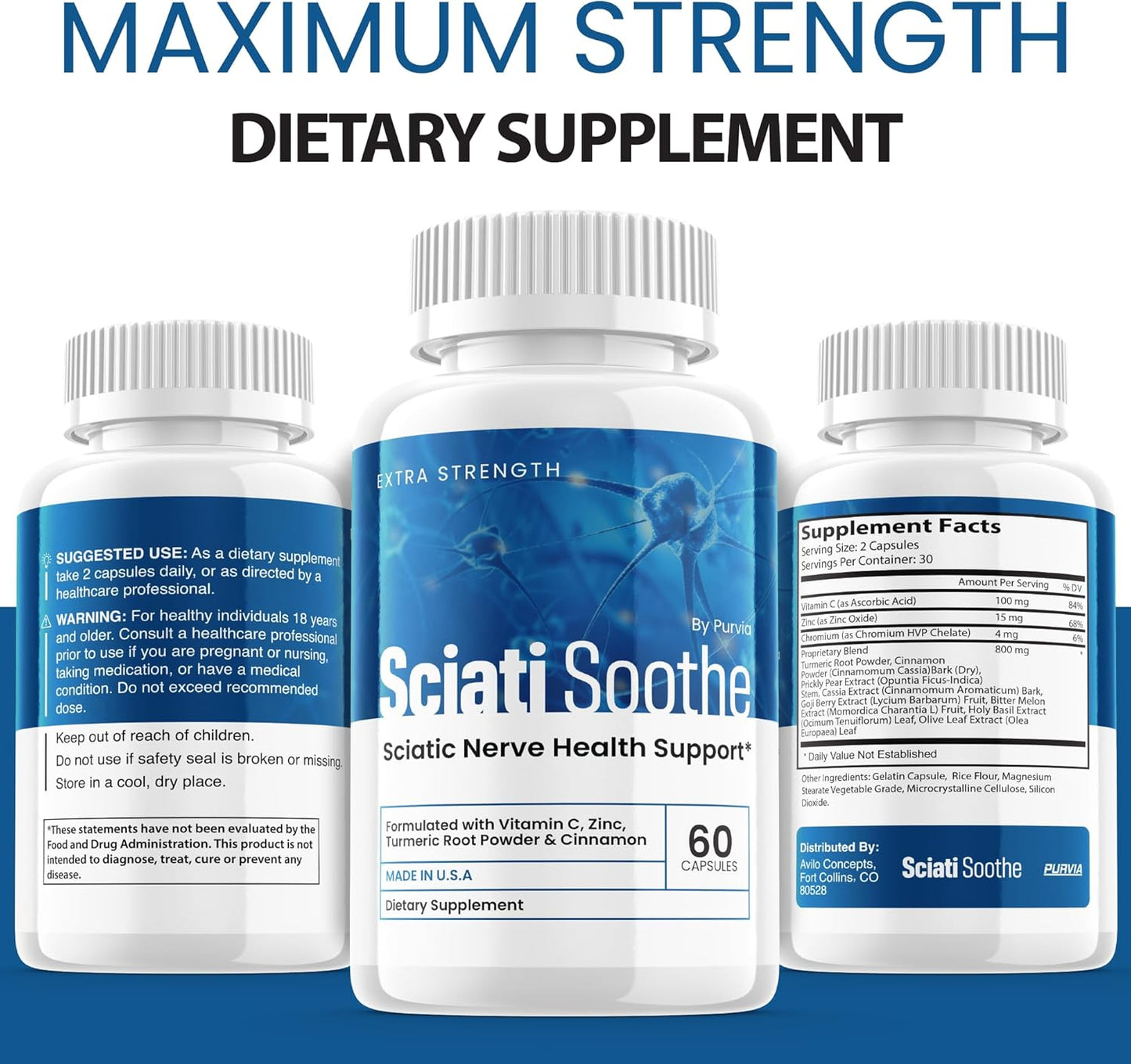 3-Pack Purvia Sciatisoothe Capsules for Sciatica Nerve Health - Advanced Wellness Support Formula (180 Capsules)
