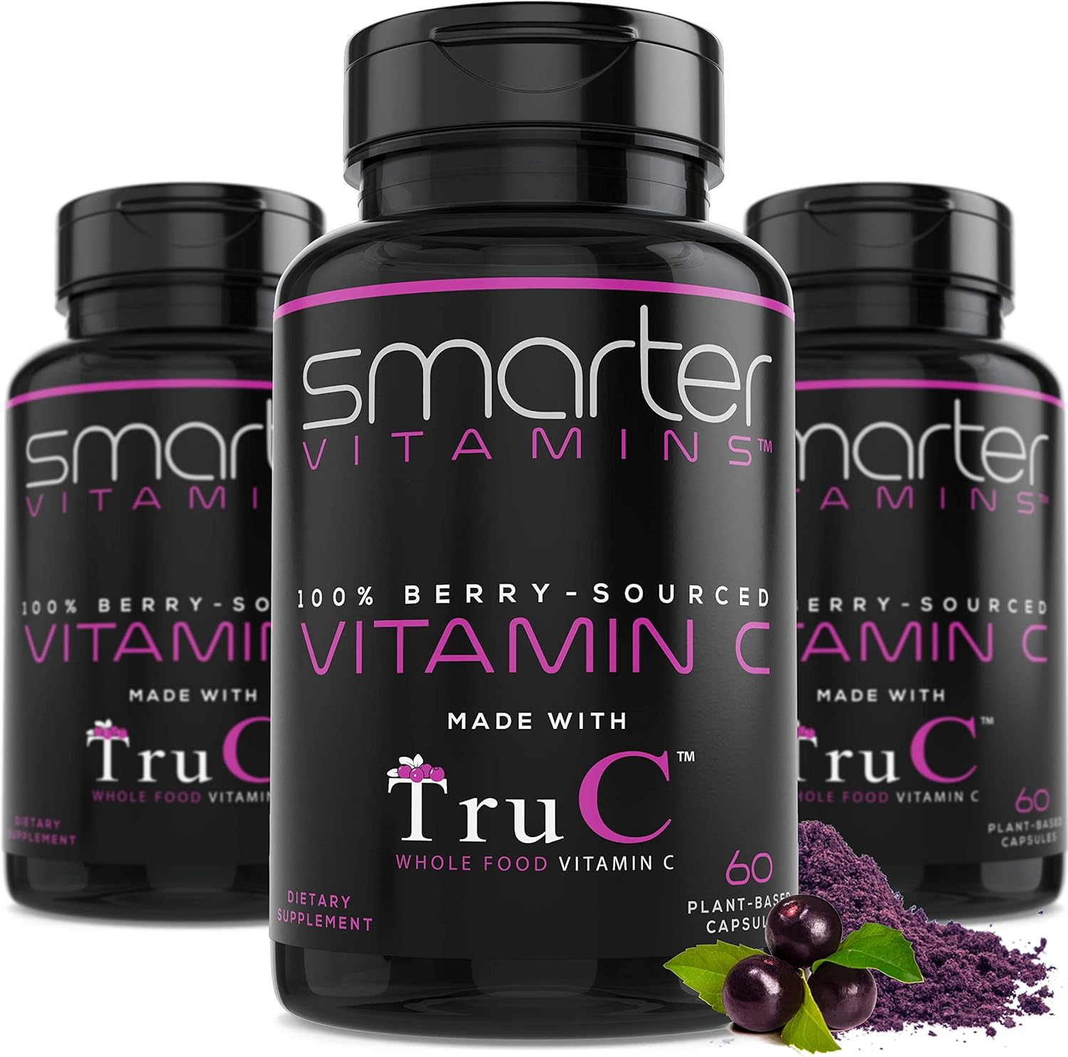 3-Pack Raw Whole Food Vitamin C Immune Support Capsules with Berries & Antioxidants