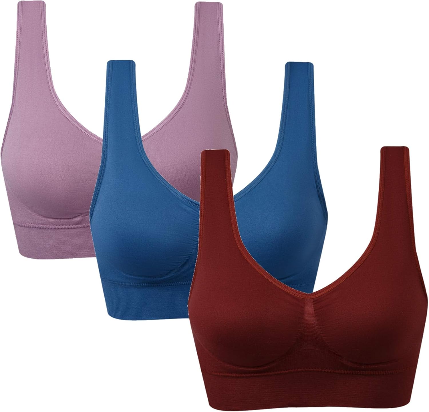 3 Pack Seamless Sports Bras for Women with Removable Pads - Vermilion Bird
