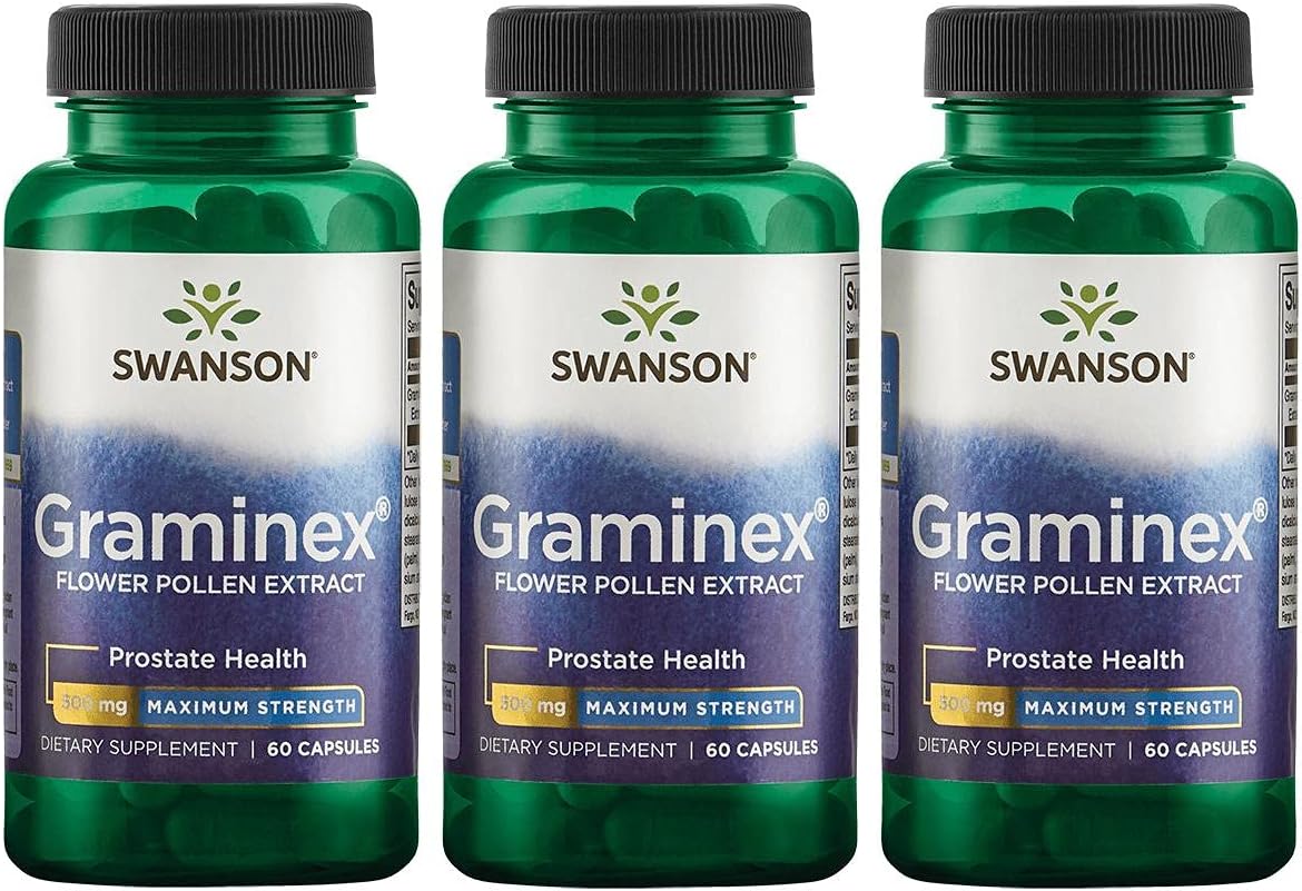 3-Pack Swanson Graminex Flower Pollen Extract Capsules for Men's Prostate, Urinary Tract, and Kidney Health - Maximum Strength Supplement