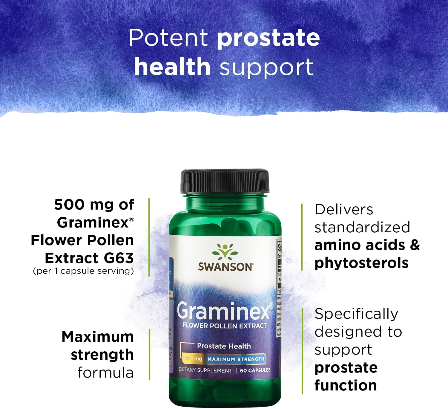 3-Pack Swanson Graminex Flower Pollen Extract Capsules for Men's Prostate, Urinary Tract, and Kidney Health - Maximum Strength Supplement