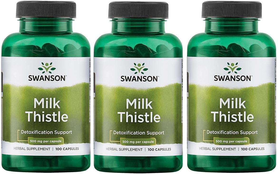 3-Pack Swanson Milk Thistle Capsules - Herbal Liver Support Supplement for Overall Health (100 Capsules, 500mg)