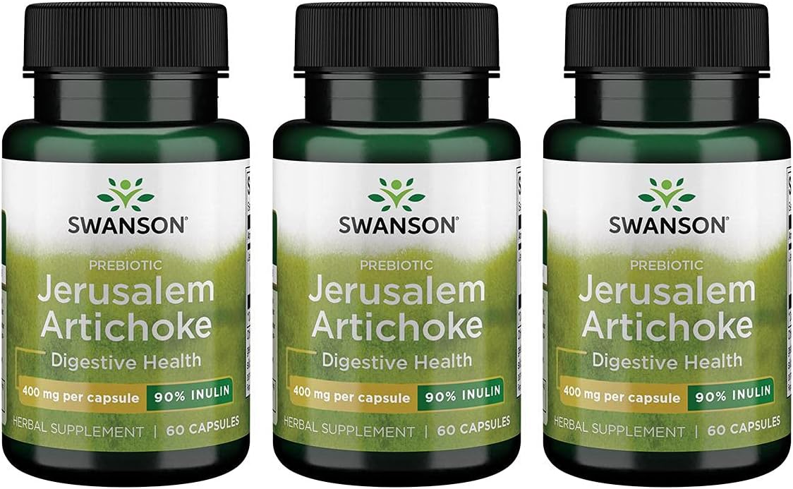 3 Pack Swanson Premium Prebiotic Jerusalem Artichoke Capsules - 90% Inulin 400mg - 60 Count