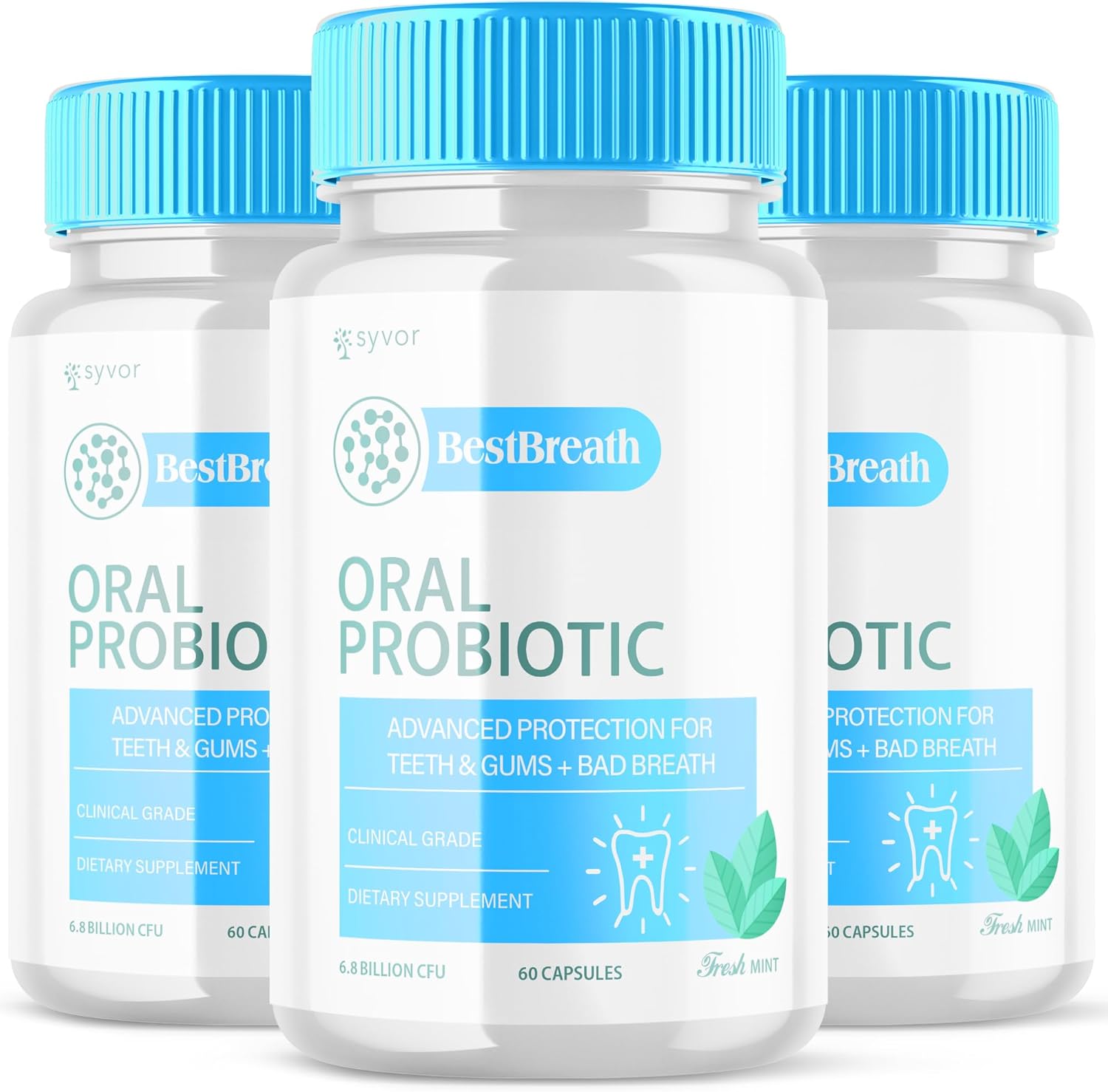 3 Pack Syvor Best Breath Oral Probiotic Capsules - Advanced Probiotics for Healthy Gums and Teeth - All Natural Pills to Combat Bad Breath (180 Capsules)