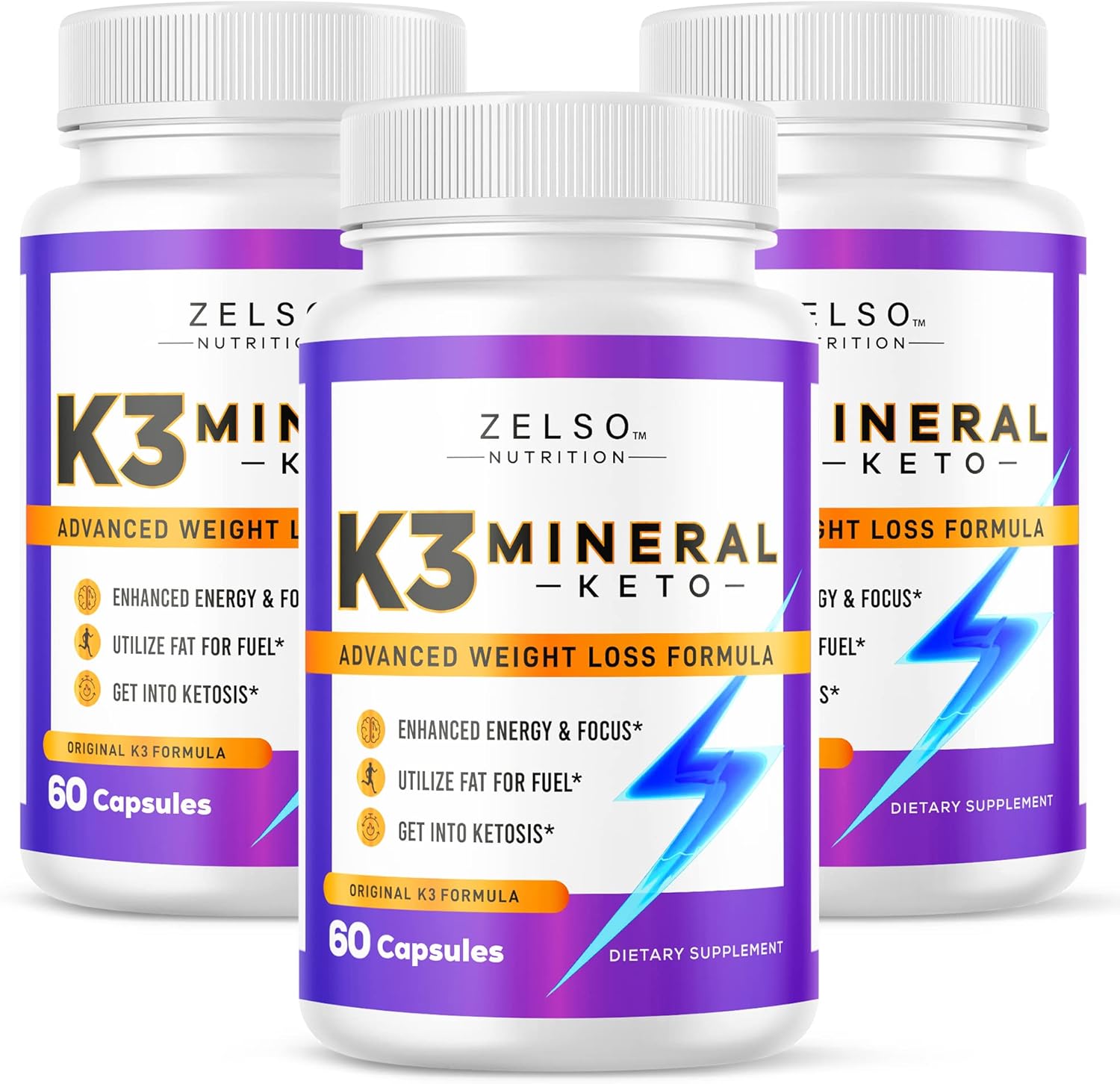 3 Pack ZELSO K3 Mineral Weight Loss Pills for Women and Men - Salt Mineral, Vitamin + Capsules Supplement - 180 Day Supply
