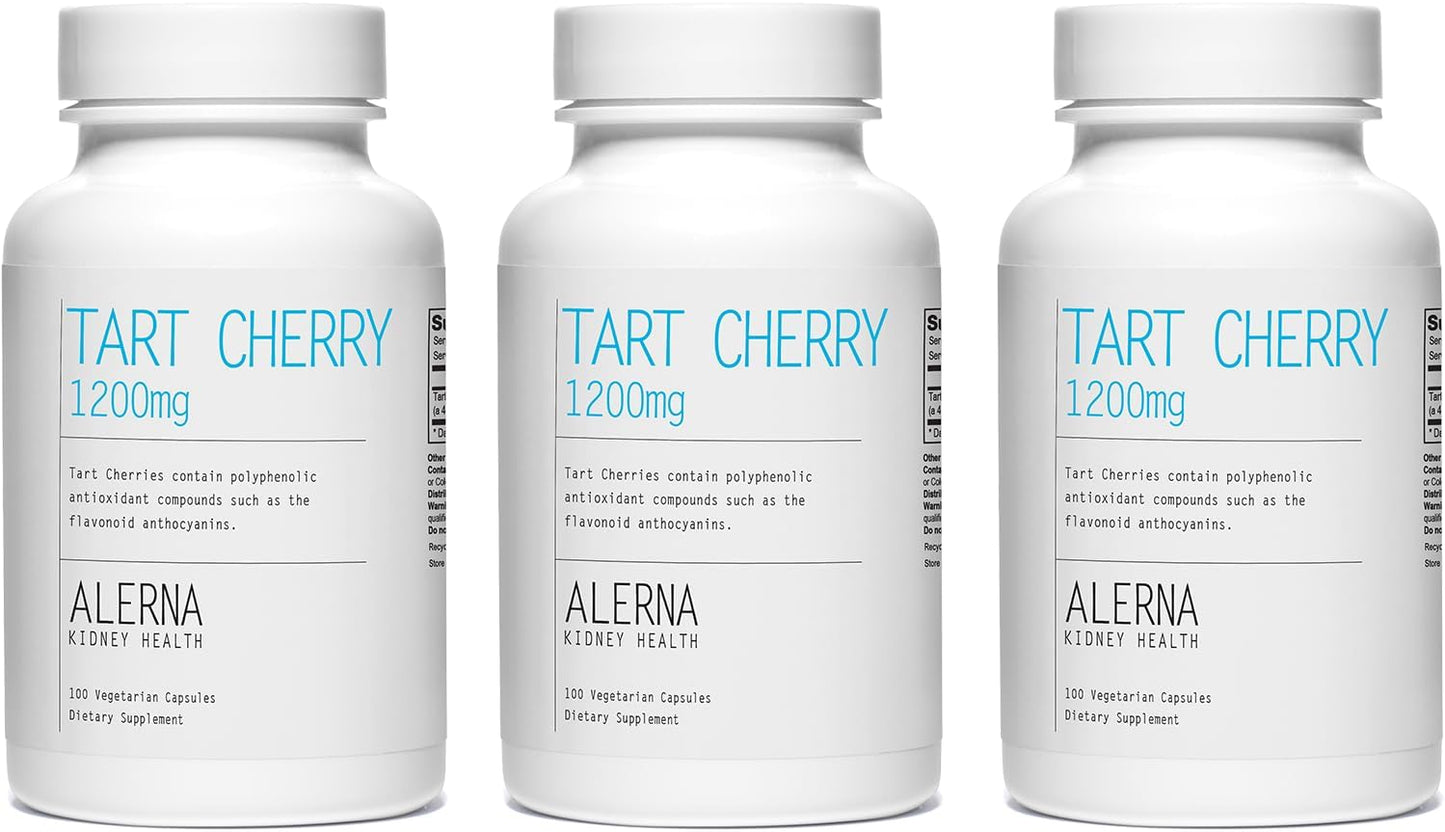 3 Packs Alerna Kidney Health Tart Cherry Extract 1200mg - 100 Capsules Each - Joint Support, Gluten-Free, Non-GMO