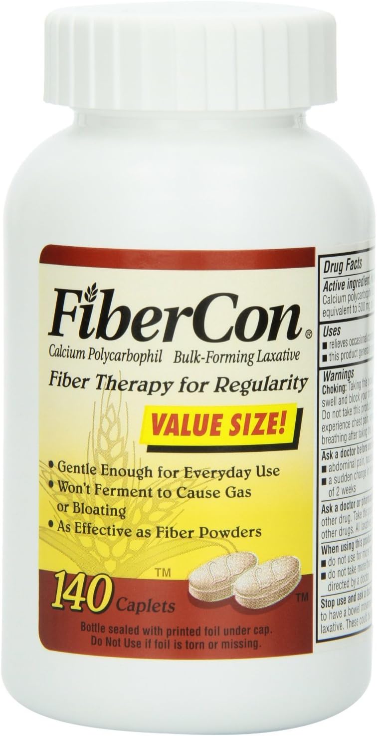 3 Packs of FiberCon Fiber Therapy Caplets for Regularity - Total of 140 Caplets