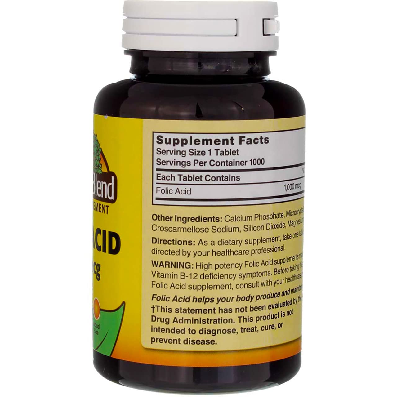 3 Packs of Nature's Blend Folic Acid 1000 mcg - 3000 Tablets