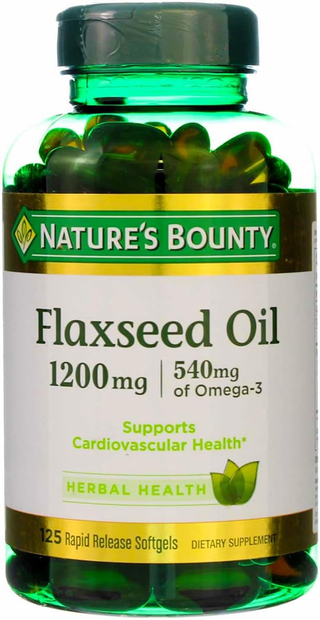 3 Packs of Nature's Bounty Flaxseed Oil 1200 mg, 125 Rapid Release Softgels - Total of 375 Softgels