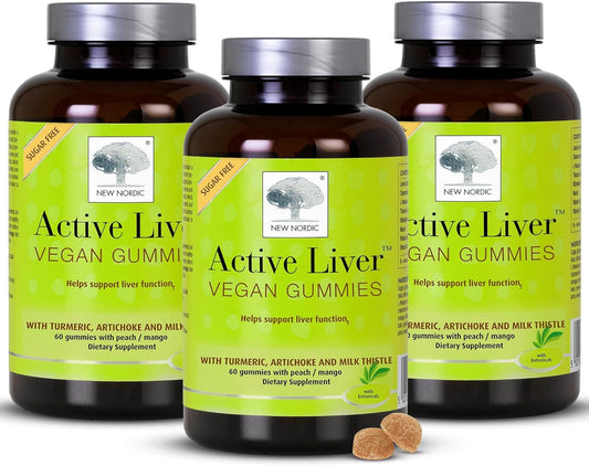 3 Packs of New Nordic Active Liver Gummies with Milk Thistle, Artichoke & Turmeric - Natural Peach & Mango Flavor - 60 Count Vegan Supplement - Sugar Free