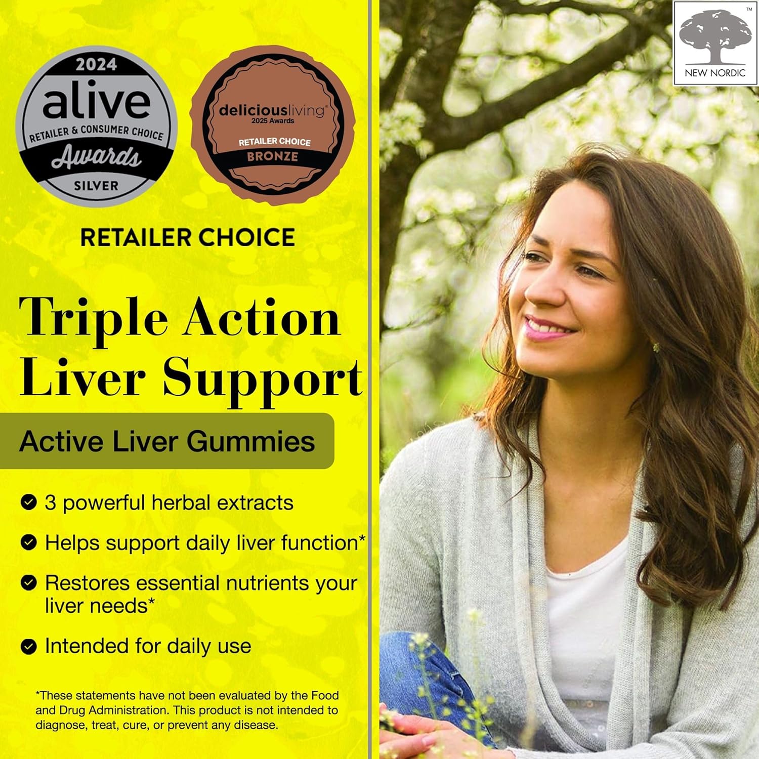 3 Packs of New Nordic Active Liver Gummies with Milk Thistle, Artichoke & Turmeric - Natural Peach & Mango Flavor - 60 Count Vegan Supplement - Sugar Free