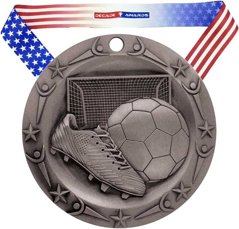 3" Soccer World Class Medal with American Flag Ribbon - Decade Awards Futbol Medallion