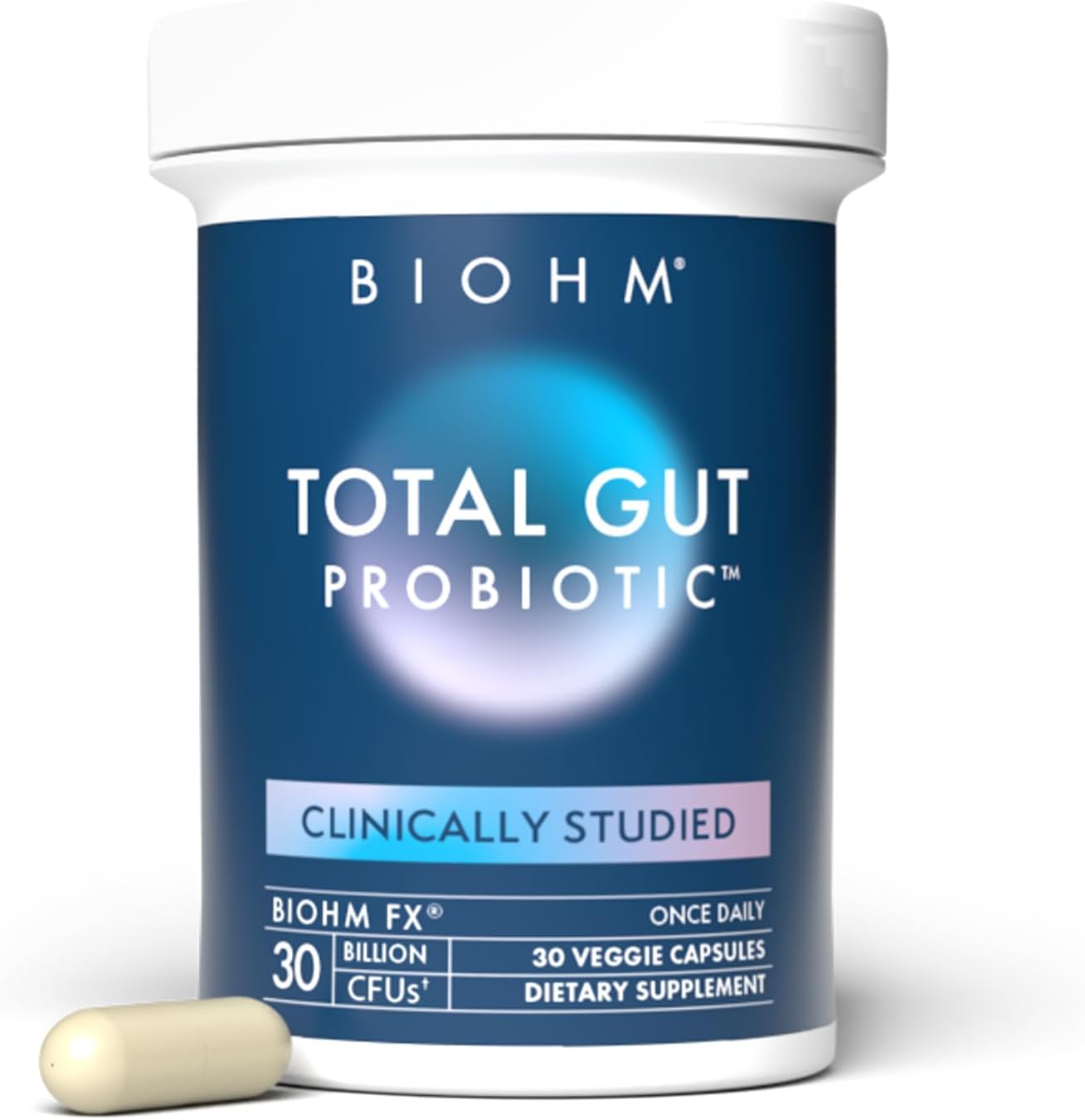 30 Billion CFU BIOHM Total Probiotic for Gut Health - Daily Probiotic with Good Bacteria and Fungi, 30 Day Supply