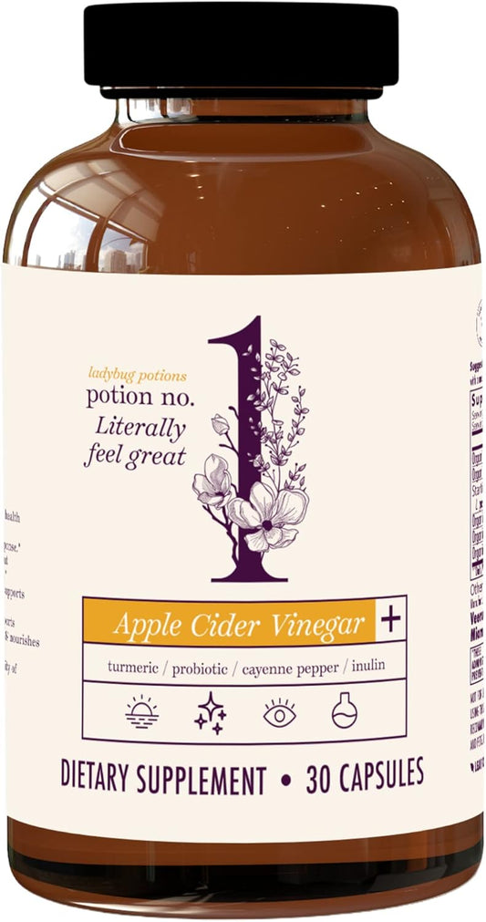 30 Capsules Ladybug Potions Gut Health Support with Apple Cider Vinegar, Probiotics, Turmeric, Black Pepper, Inulin, and Cayenne Pepper - Digestive Health for Women and Men
