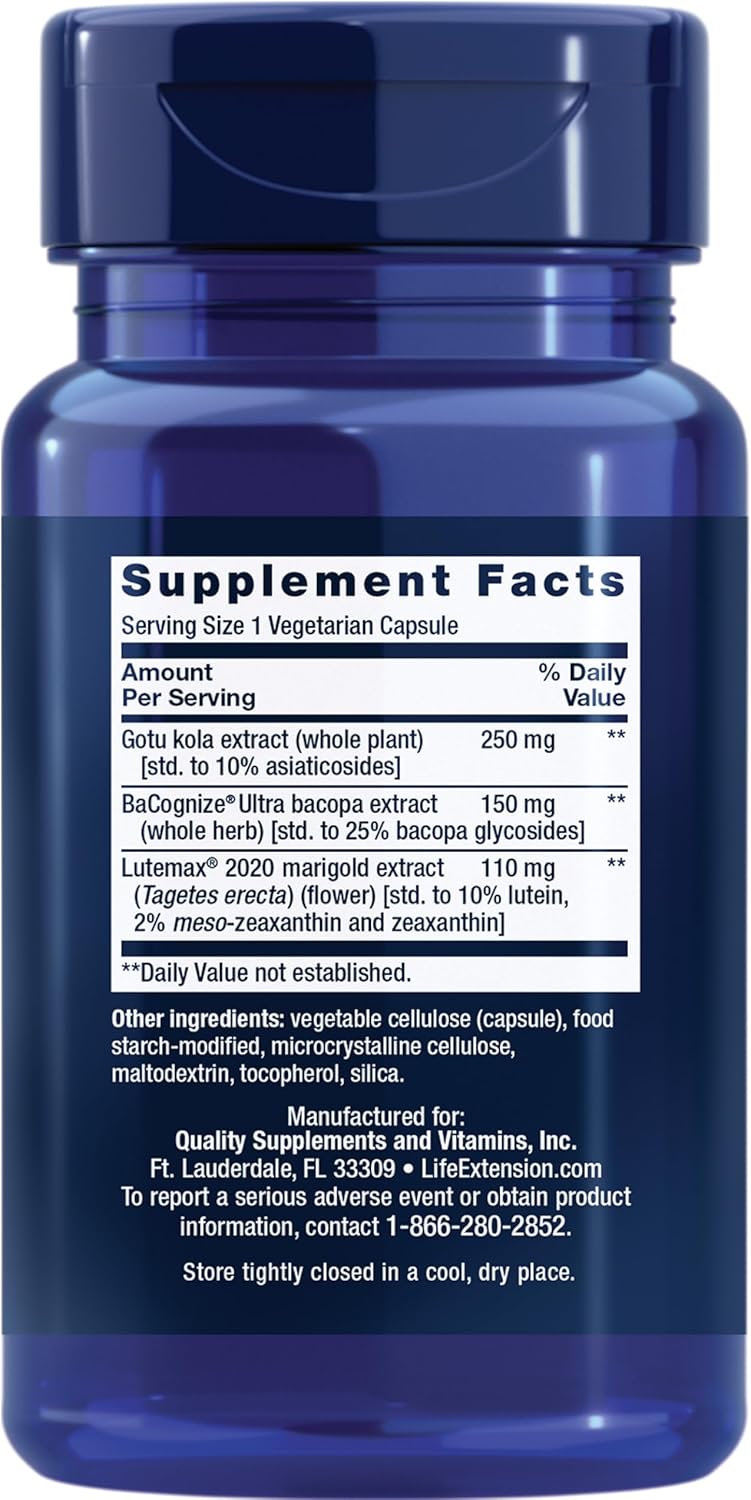 30 Capsules Life Extension Quick Brain Nootropic for Enhanced Brain Performance and Learning - Brain Supplement for Daily Use, Gluten-Free and Non-GMO