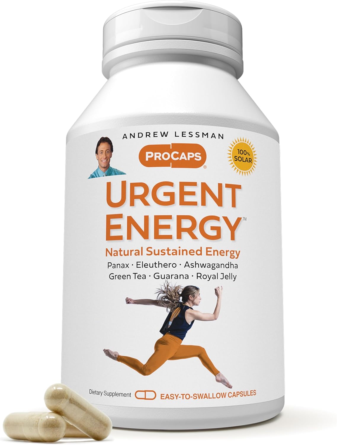 30 Capsules of Andrew Lessman Urgent Energy Supplement with Green Tea, Guarana, Ginseng, Royal Jelly, Ashwagandha, B-Complex for Healthy Energy Boost